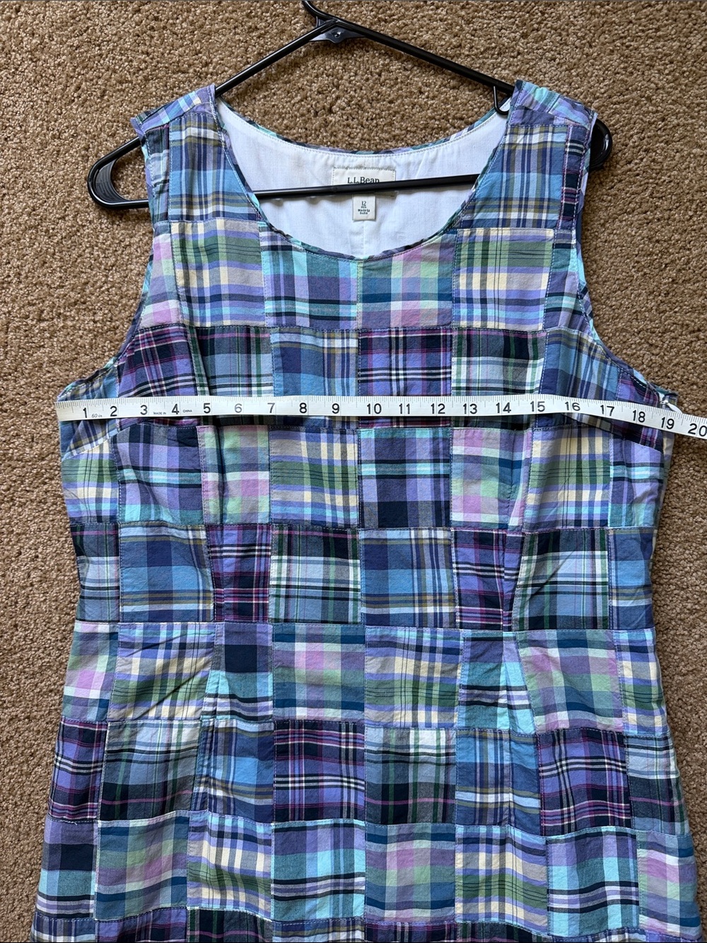 L.L. Bean Madras Plaid Sleeveless Midi Dress in Blue, Purple and Green - Picture 7 of 8